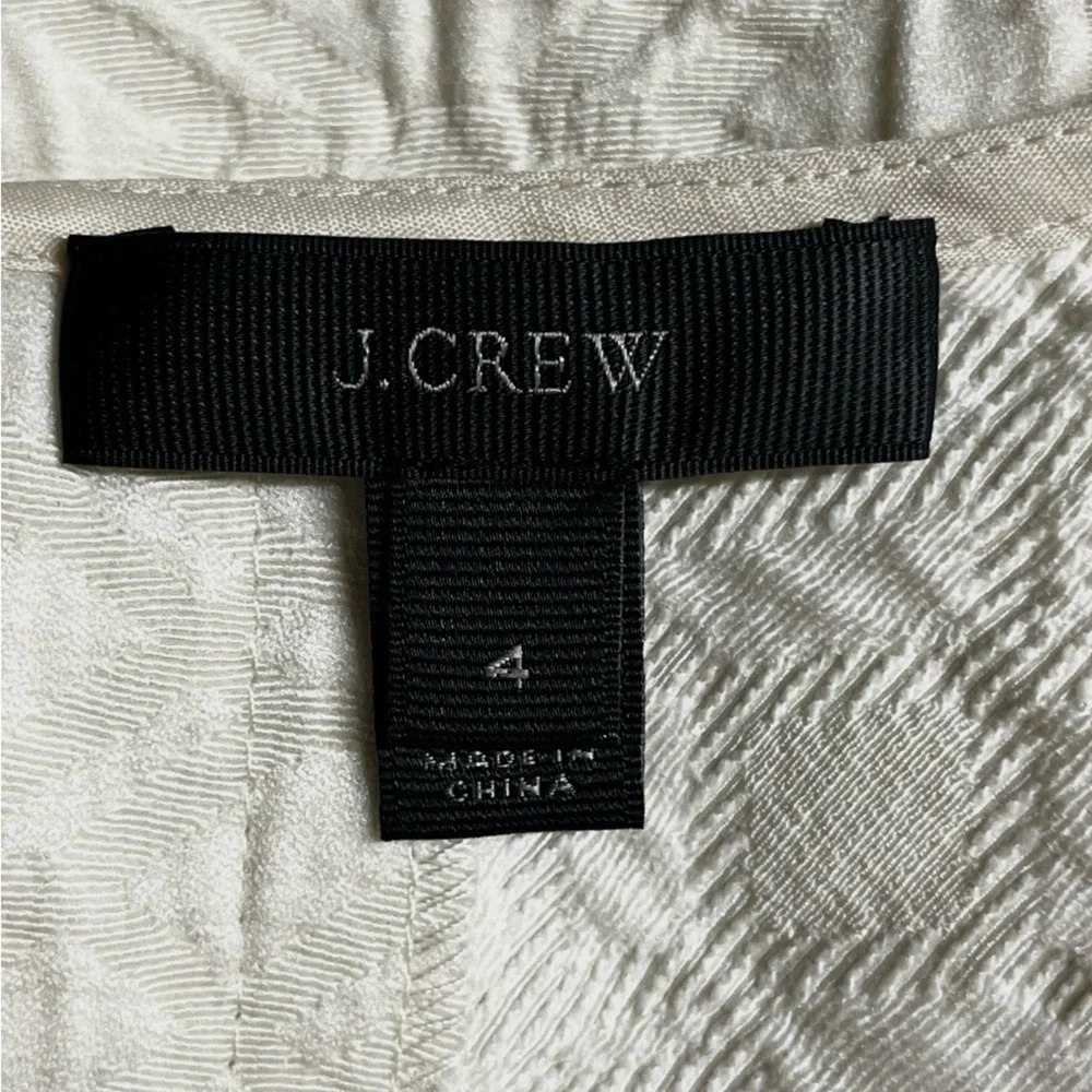 J. Crew Cream Textured Matelasse Boxy Brocade 3/4 Sleeve Zip Top